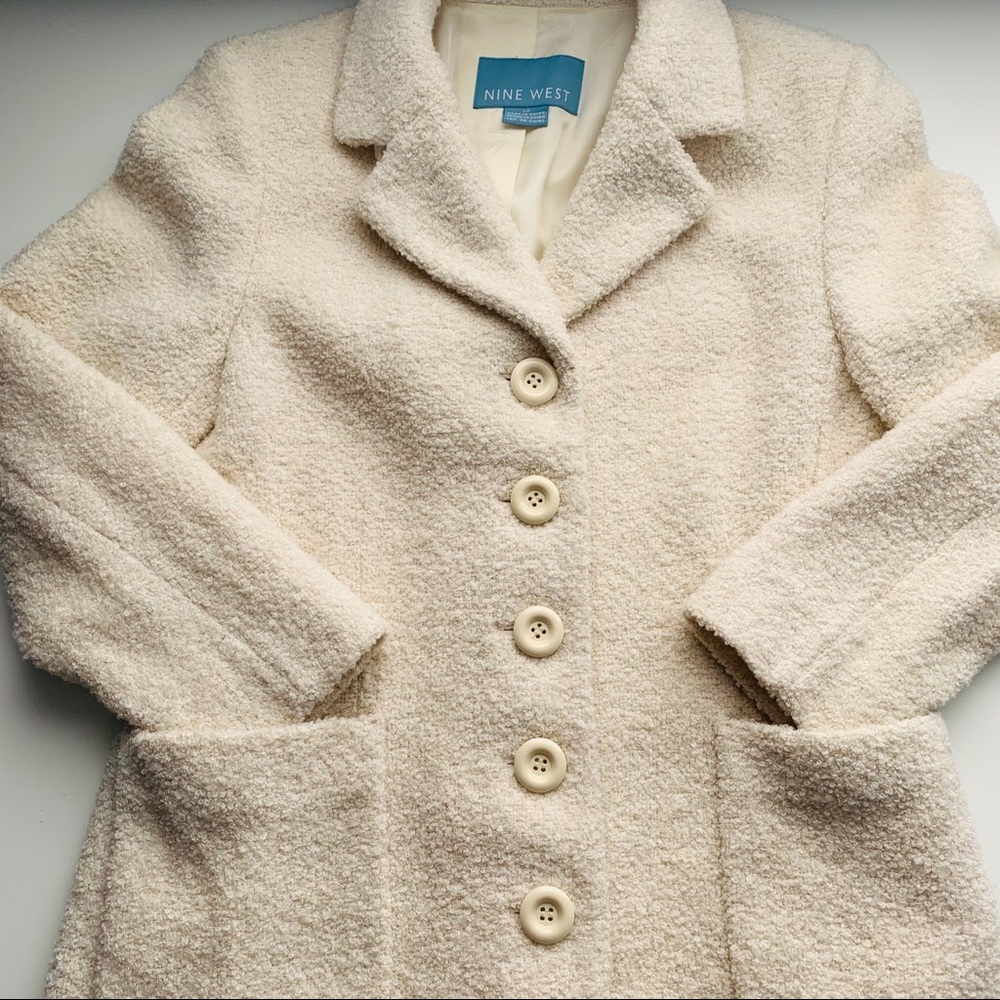 Nine West Long Bouclé Cream Coat